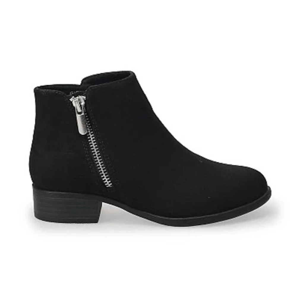 Sonoma Goods For Life Osmona Black Faux Suede Memory Foam Ankle Booties Girls 6
